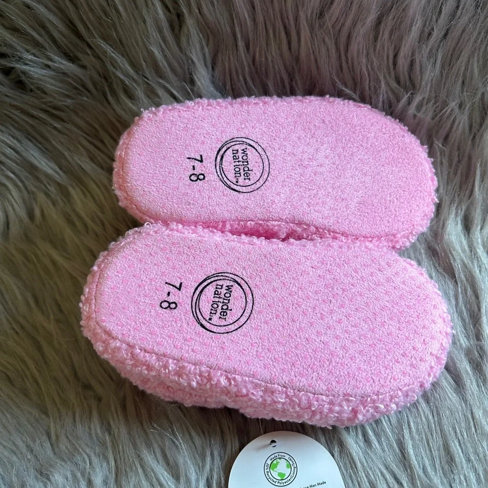 Wonder Nation Slippers Toddler Girls Size 7-8 Pink Fuzzy Rainbow Slip On Shoes